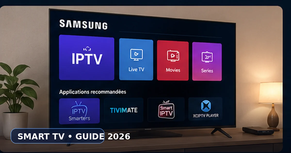 Smart TV illustrant l’installation d’une application IPTV sur un téléviseur Samsung