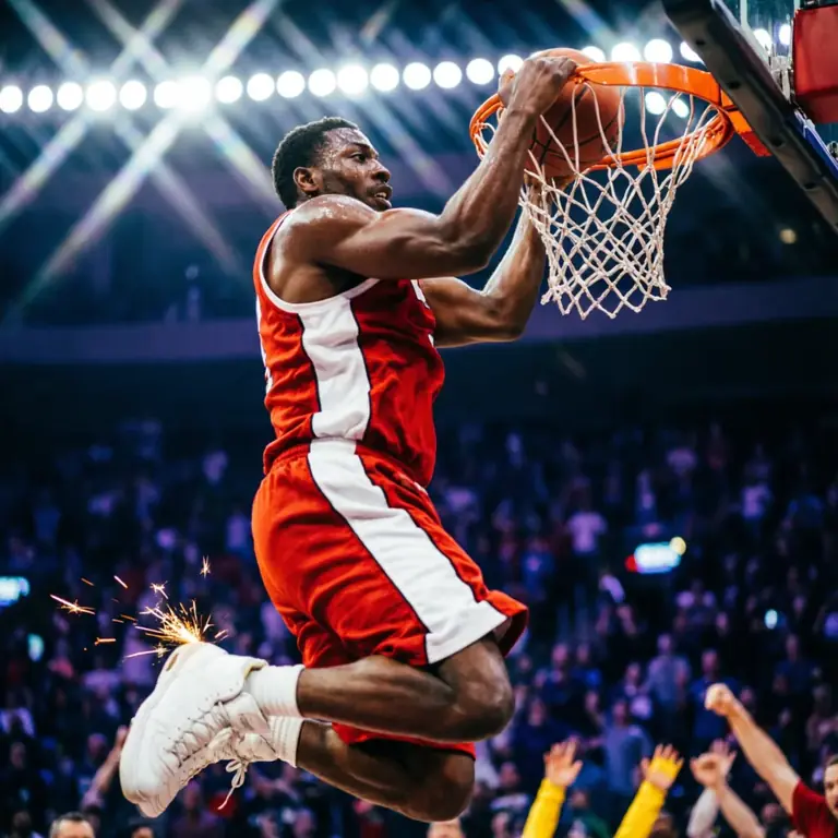 Joueur de basketball réalisant un dunk