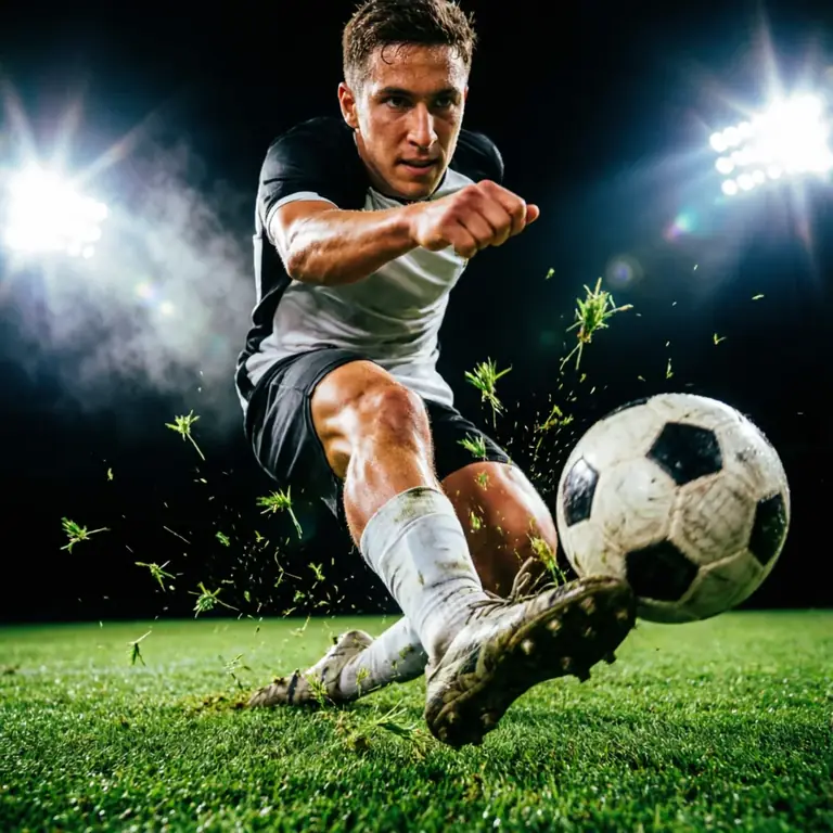 Joueur de football frappant le ballon